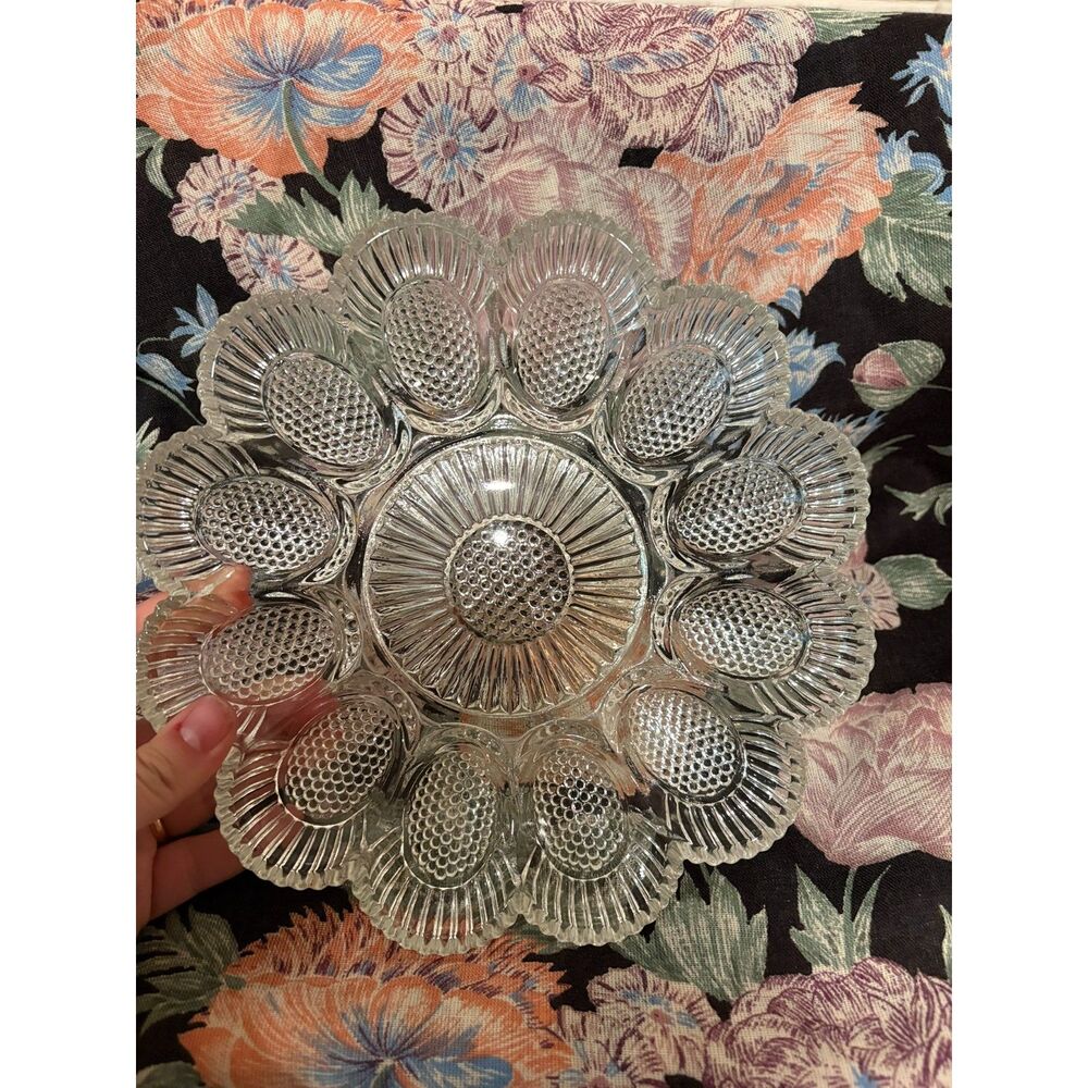 Heavy glass deviled egg dish